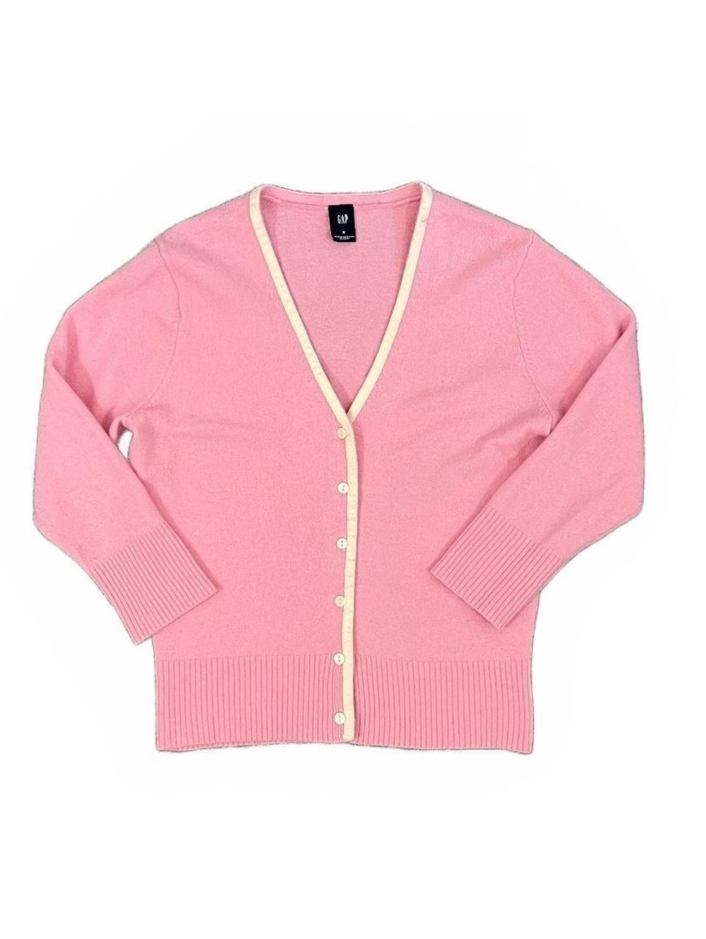 Y2K Gap Pink Lambswool Velvet Trim Cardigan Preppy 2000’s Cozy Layer